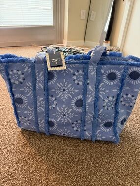 Roller Rabbit X TARGET Light and Dark Blue Floral Fringed Tote